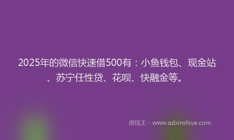 2025年的微信快速借500有：小鱼钱包、现金站、苏宁任性贷、花呗、快融金等。