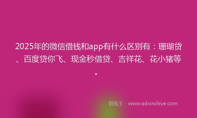 2025年的微信借钱和app有什么区别有：珊瑚贷、百度贷你飞、现金秒借贷、吉祥花、花小猪等。