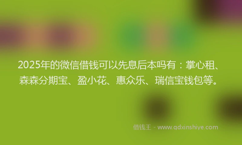 2025年的微信借钱可以先息后本吗有：掌心租、森森分期宝、盈小花、惠众乐、瑞信宝钱包等。