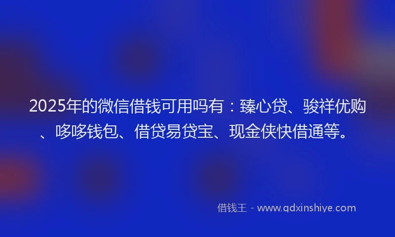 2025年的微信借钱可用吗有：臻心贷、骏祥优购、哆哆钱包、借贷易贷宝、现金侠快借通等。