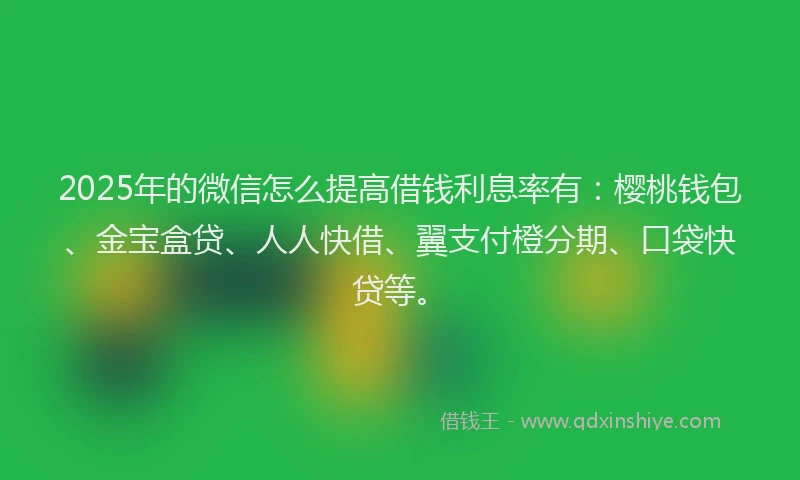 2025年的微信怎么提高借钱利息率有：樱桃钱包、金宝盒贷、人人快借、翼支付橙分期、口袋快贷等。