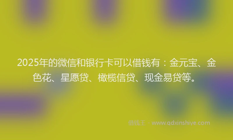 2025年的微信和银行卡可以借钱有：金元宝、金色花、星愿贷、橄榄信贷、现金易贷等。