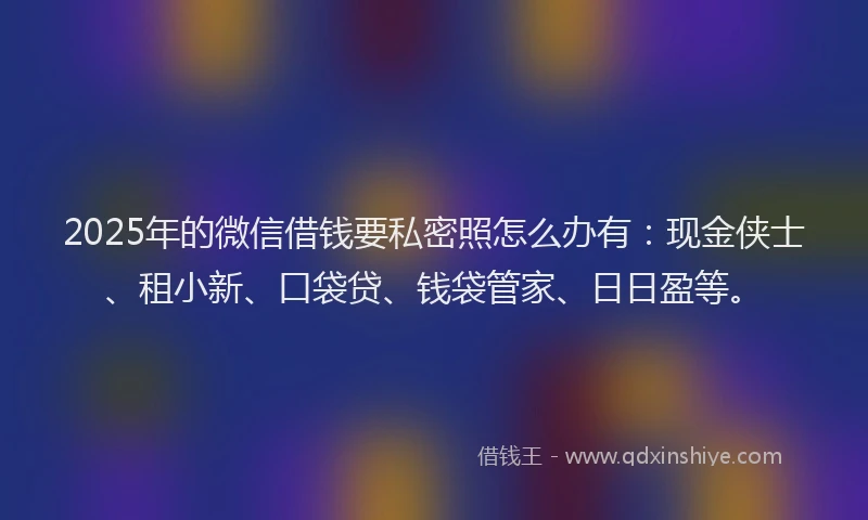 2025年的微信借钱要私密照怎么办有：现金侠士、租小新、口袋贷、钱袋管家、日日盈等。