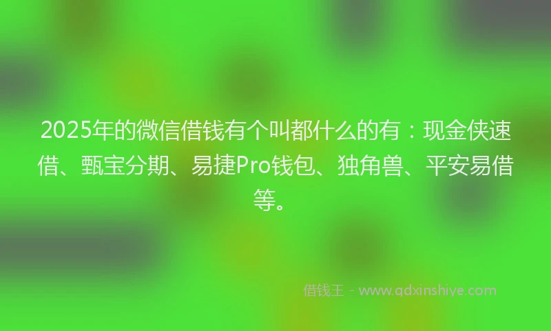 2025年的微信借钱有个叫都什么的有：现金侠速借、甄宝分期、易捷Pro钱包、独角兽、平安易借等。