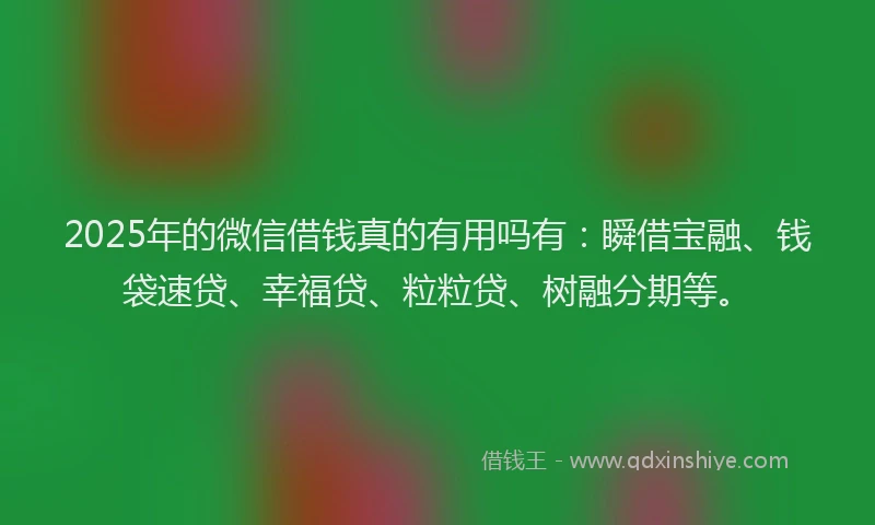2025年的微信借钱真的有用吗有：瞬借宝融、钱袋速贷、幸福贷、粒粒贷、树融分期等。
