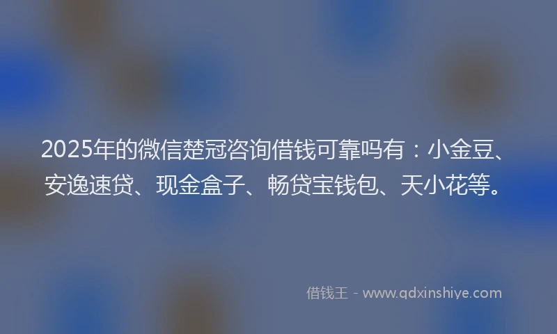 2025年的微信楚冠咨询借钱可靠吗有：小金豆、安逸速贷、现金盒子、畅贷宝钱包、天小花等。