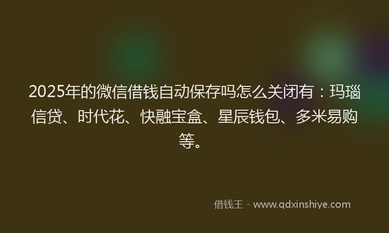 2025年的微信借钱自动保存吗怎么关闭有：玛瑙信贷、时代花、快融宝盒、星辰钱包、多米易购等。