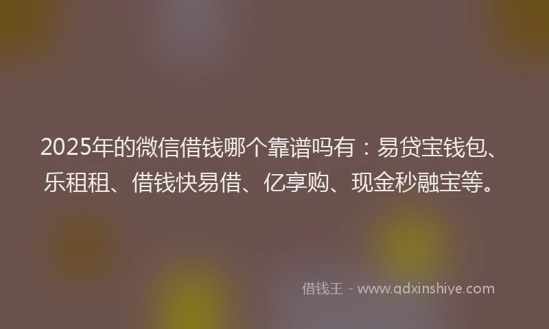 2025年的微信借钱哪个靠谱吗有：易贷宝钱包、乐租租、借钱快易借、亿享购、现金秒融宝等。