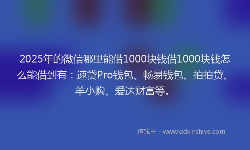2025年的微信哪里能借1000块钱借1000块钱怎么能借到有：速贷Pro钱包、畅易钱包、拍拍贷、羊小购、爱达财富等。