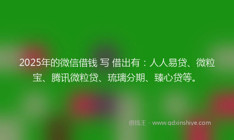 2025年的微信借钱 写 借出有：人人易贷、微粒宝、腾讯微粒贷、琉璃分期、臻心贷等。