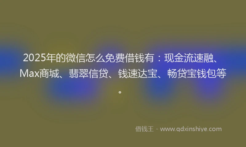 2025年的微信怎么免费借钱有：现金流速融、Max商城、翡翠信贷、钱速达宝、畅贷宝钱包等。