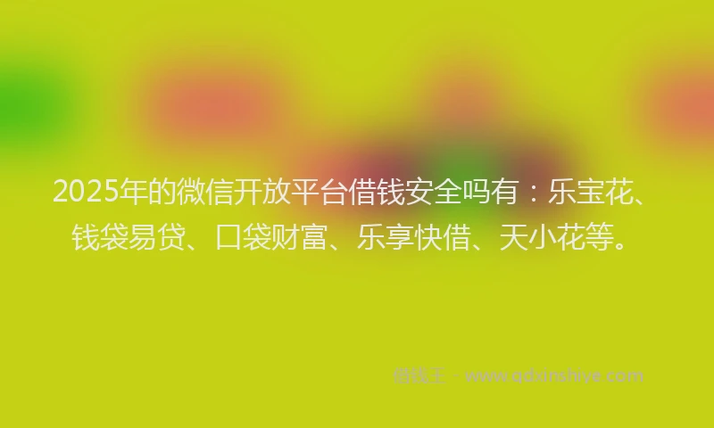 2025年的微信开放平台借钱安全吗有：乐宝花、钱袋易贷、口袋财富、乐享快借、天小花等。