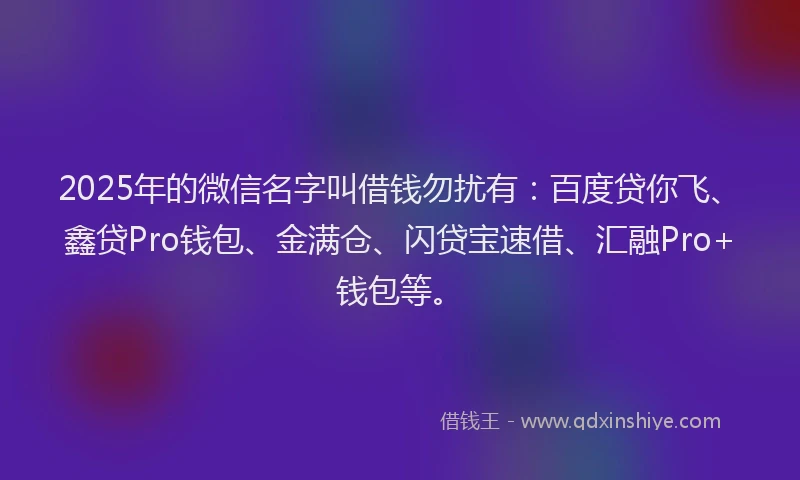 2025年的微信名字叫借钱勿扰有：百度贷你飞、鑫贷Pro钱包、金满仓、闪贷宝速借、汇融Pro+钱包等。