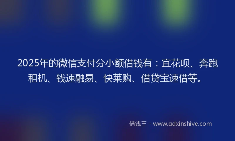 2025年的微信支付分小额借钱有：宜花呗、奔跑租机、钱速融易、快莱购、借贷宝速借等。