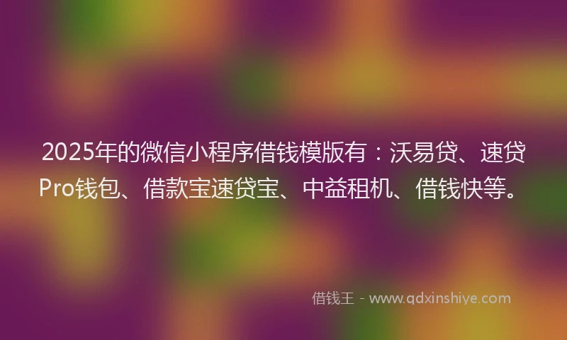 2025年的微信小程序借钱模版有：沃易贷、速贷Pro钱包、借款宝速贷宝、中益租机、借钱快等。