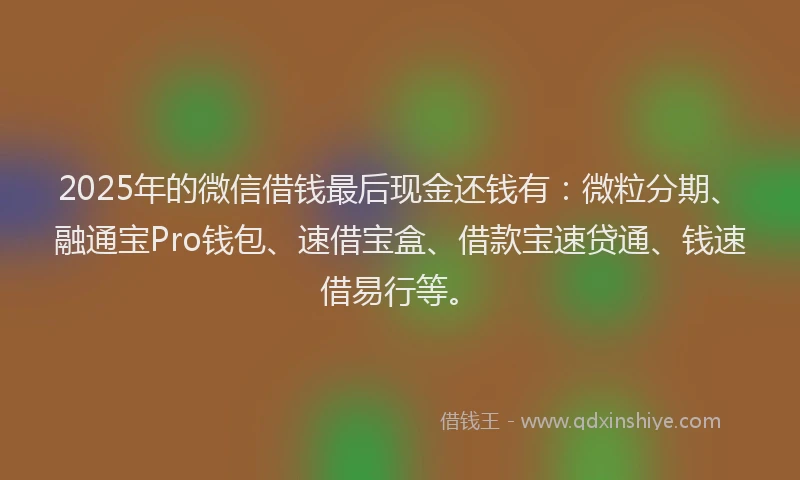 2025年的微信借钱最后现金还钱有：微粒分期、融通宝Pro钱包、速借宝盒、借款宝速贷通、钱速借易行等。