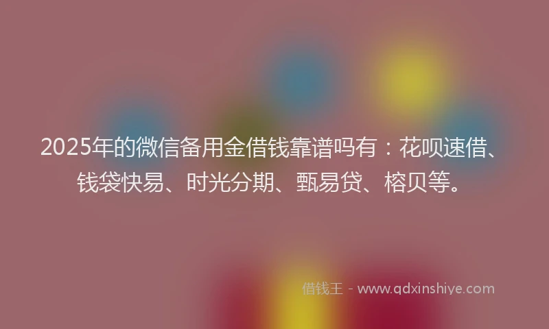 2025年的微信备用金借钱靠谱吗有：花呗速借、钱袋快易、时光分期、甄易贷、榕贝等。