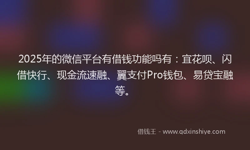 2025年的微信平台有借钱功能吗有：宜花呗、闪借快行、现金流速融、翼支付Pro钱包、易贷宝融等。