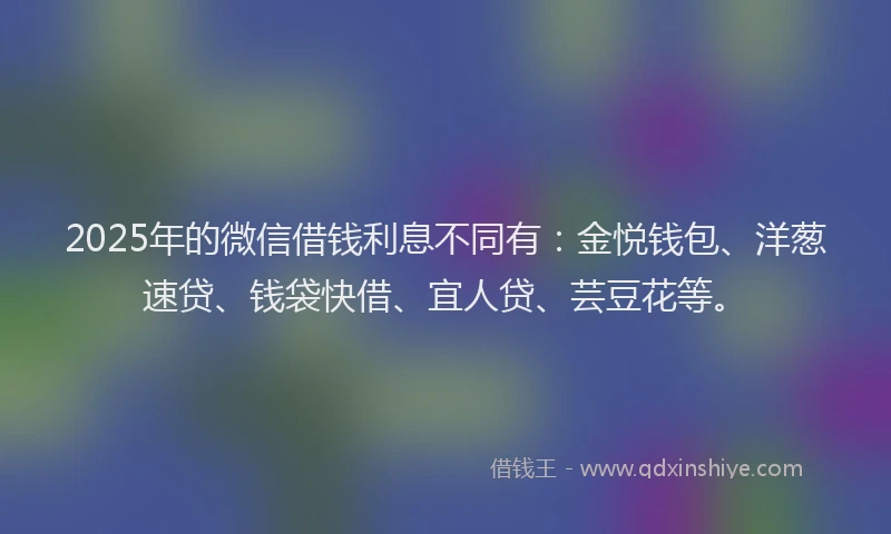 2025年的微信借钱利息不同有：金悦钱包、洋葱速贷、钱袋快借、宜人贷、芸豆花等。
