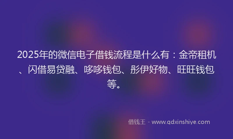 2025年的微信电子借钱流程是什么有：金帝租机、闪借易贷融、哆哆钱包、彤伊好物、旺旺钱包等。