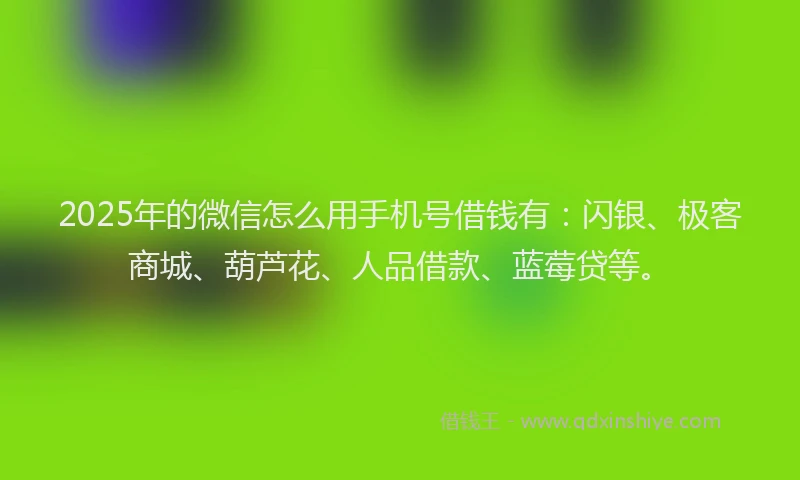 2025年的微信怎么用手机号借钱有：闪银、极客商城、葫芦花、人品借款、蓝莓贷等。
