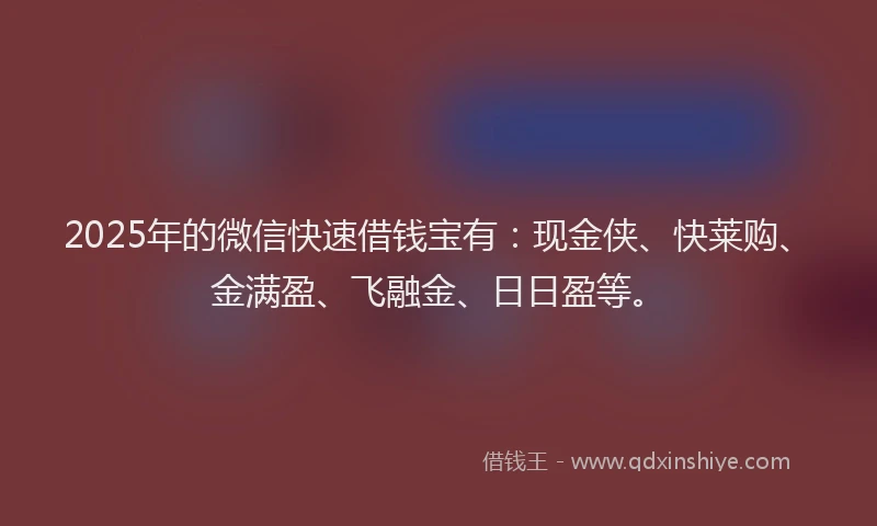 2025年的微信快速借钱宝有：现金侠、快莱购、金满盈、飞融金、日日盈等。