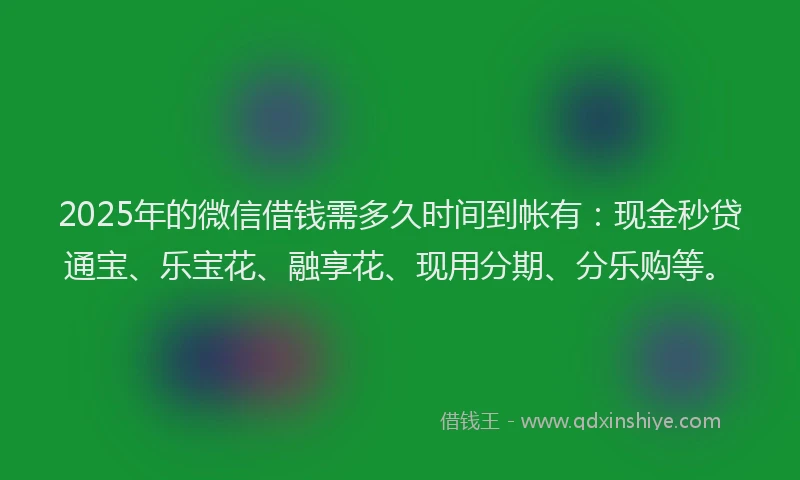 2025年的微信借钱需多久时间到帐有：现金秒贷通宝、乐宝花、融享花、现用分期、分乐购等。