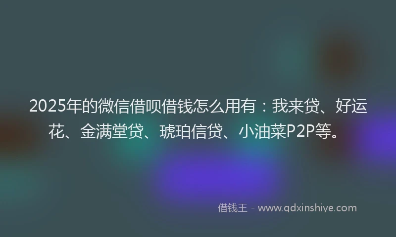 2025年的微信借呗借钱怎么用有：我来贷、好运花、金满堂贷、琥珀信贷、小油菜P2P等。