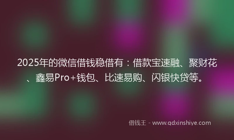 2025年的微信借钱稳借有：借款宝速融、聚财花、鑫易Pro+钱包、比速易购、闪银快贷等。