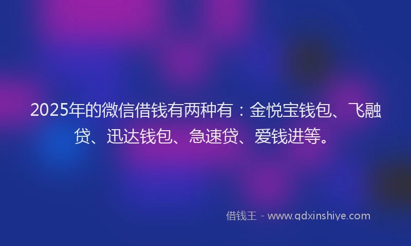 2025年的微信借钱有两种有：金悦宝钱包、飞融贷、迅达钱包、急速贷、爱钱进等。
