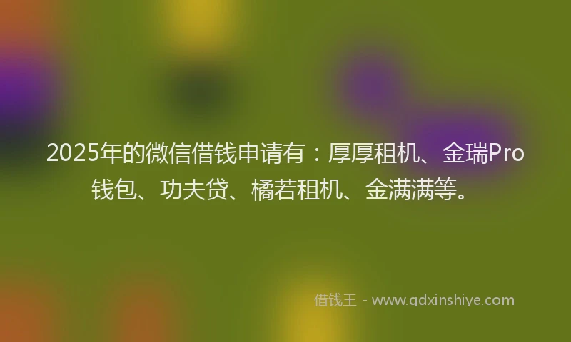 2025年的微信借钱申请有：厚厚租机、金瑞Pro钱包、功夫贷、橘若租机、金满满等。