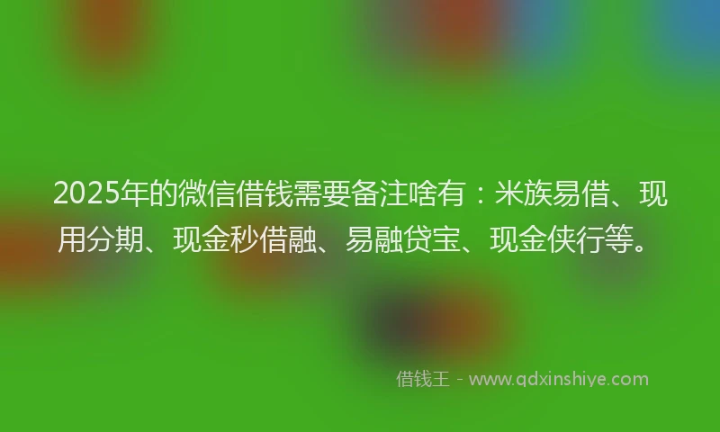 2025年的微信借钱需要备注啥有：米族易借、现用分期、现金秒借融、易融贷宝、现金侠行等。