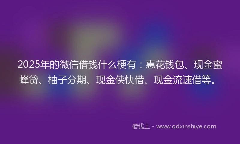 2025年的微信借钱什么梗有：惠花钱包、现金蜜蜂贷、柚子分期、现金侠快借、现金流速借等。