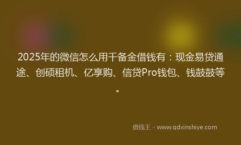 2025年的微信怎么用千备金借钱有：现金易贷通途、创硕租机、亿享购、信贷Pro钱包、钱鼓鼓等。