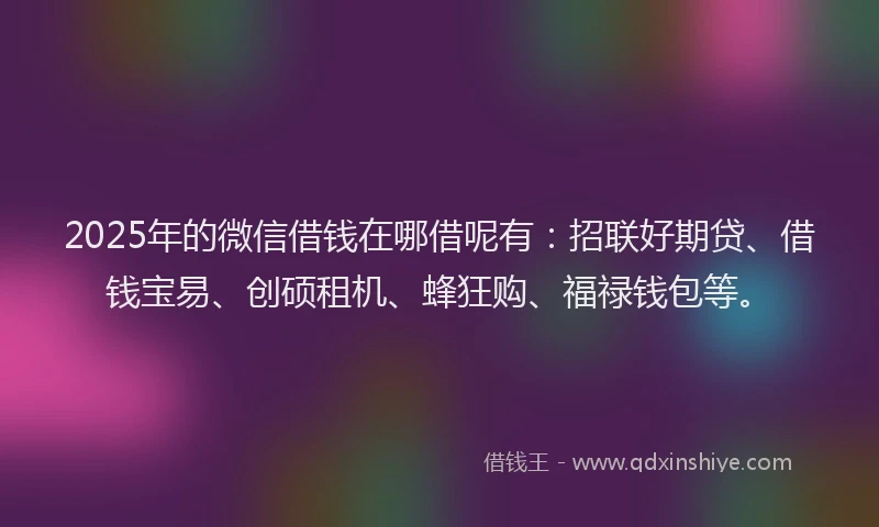 2025年的微信借钱在哪借呢有：招联好期贷、借钱宝易、创硕租机、蜂狂购、福禄钱包等。
