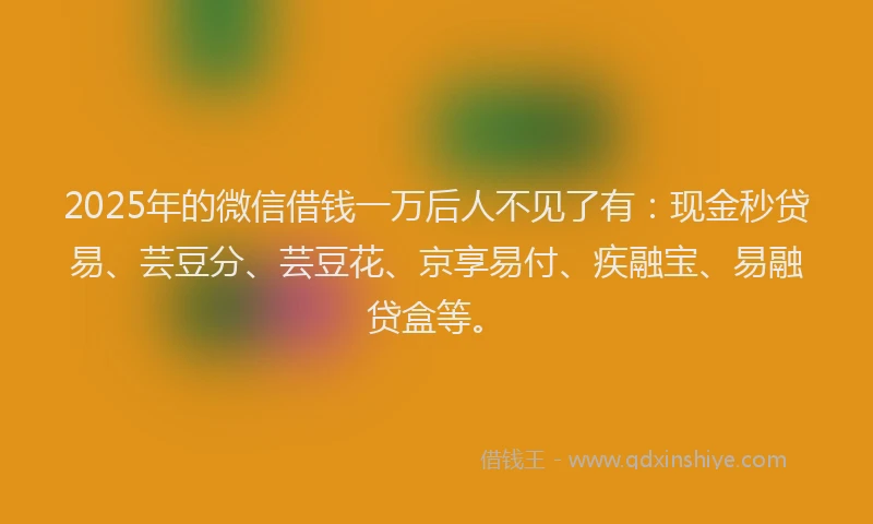 2025年的微信借钱一万后人不见了有：现金秒贷易、芸豆分、芸豆花、京享易付、疾融宝、易融贷盒等。
