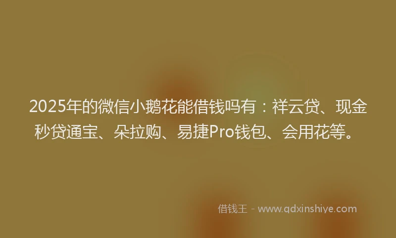 2025年的微信小鹅花能借钱吗有：祥云贷、现金秒贷通宝、朵拉购、易捷Pro钱包、会用花等。