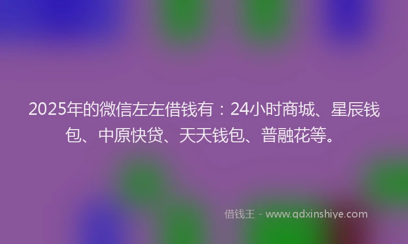 2025年的微信左左借钱有：24小时商城、星辰钱包、中原快贷、天天钱包、普融花等。
