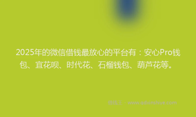 2025年的微信借钱最放心的平台有：安心Pro钱包、宜花呗、时代花、石榴钱包、葫芦花等。