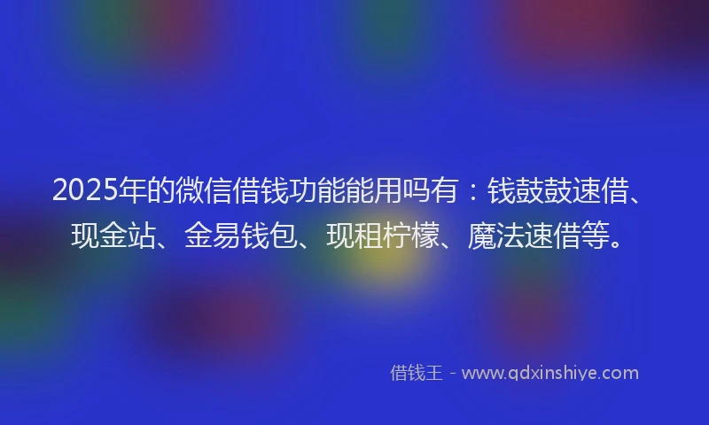 2025年的微信借钱功能能用吗有：钱鼓鼓速借、现金站、金易钱包、现租柠檬、魔法速借等。
