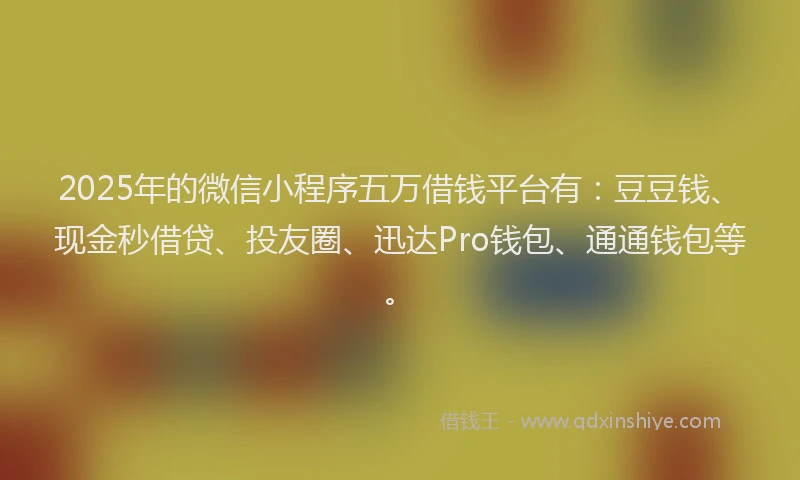 2025年的微信小程序五万借钱平台有：豆豆钱、现金秒借贷、投友圈、迅达Pro钱包、通通钱包等。
