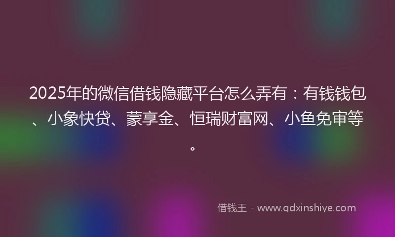 2025年的微信借钱隐藏平台怎么弄有：有钱钱包、小象快贷、蒙享金、恒瑞财富网、小鱼免审等。