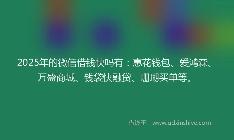 2025年的微信借钱快吗有：惠花钱包、爱鸿森、万盛商城、钱袋快融贷、珊瑚买单等。