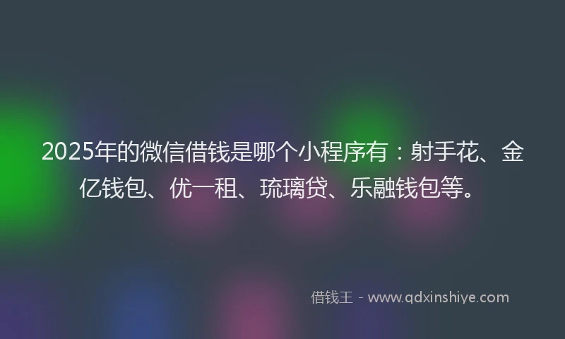 2025年的微信借钱是哪个小程序有：射手花、金亿钱包、优一租、琉璃贷、乐融钱包等。