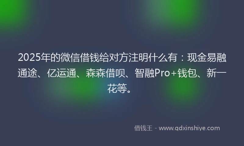 2025年的微信借钱给对方注明什么有：现金易融通途、亿运通、森森借呗、智融Pro+钱包、新一花等。