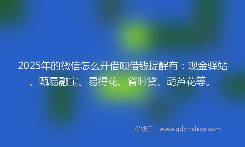 2025年的微信怎么开借呗借钱提醒有：现金驿站、甄易融宝、易得花、省时贷、葫芦花等。