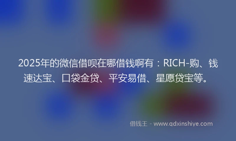 2025年的微信借呗在哪借钱啊有：RICH-购、钱速达宝、口袋金贷、平安易借、星愿贷宝等。
