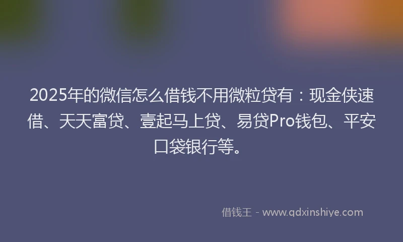 2025年的微信怎么借钱不用微粒贷有：现金侠速借、天天富贷、壹起马上贷、易贷Pro钱包、平安口袋银行等。