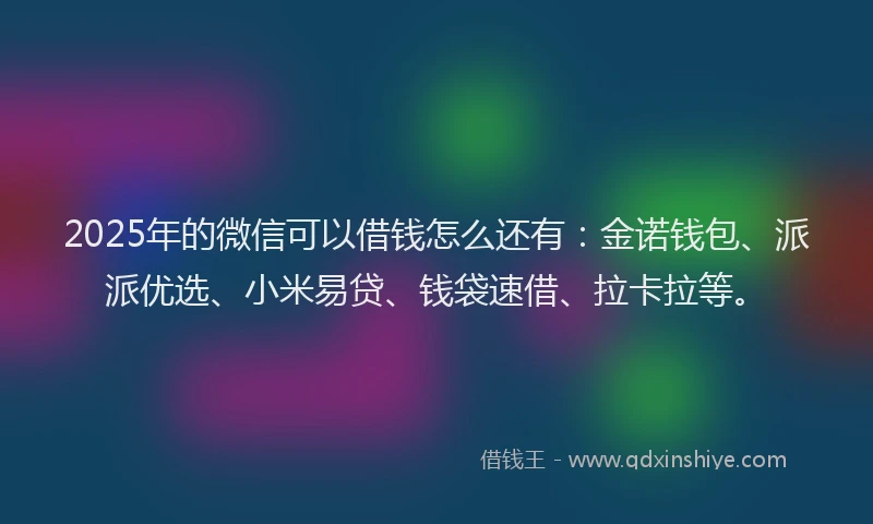 2025年的微信可以借钱怎么还有：金诺钱包、派派优选、小米易贷、钱袋速借、拉卡拉等。
