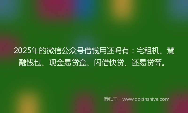 2025年的微信公众号借钱用还吗有：宅租机、慧融钱包、现金易贷盒、闪借快贷、还易贷等。